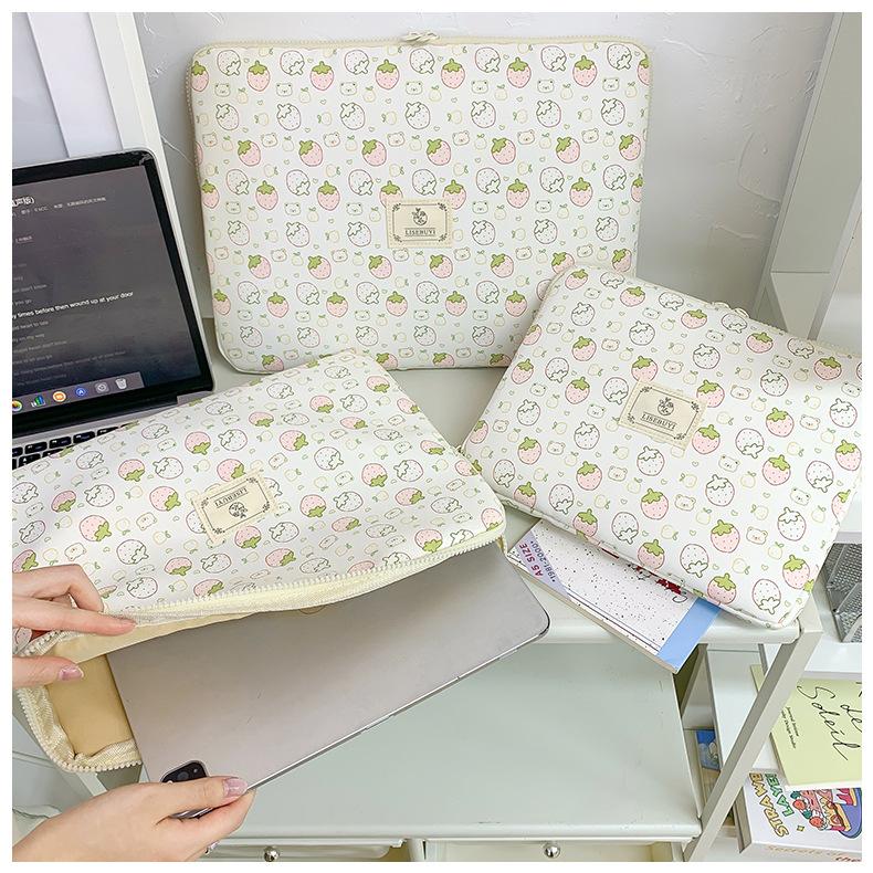 TS JYL laptop bag,Korean Strawberry Floral Laptop Bag 11 14 15 Inch Shockproof Tablet Case small