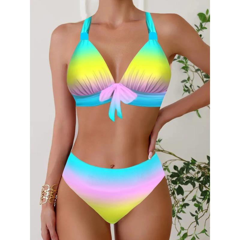 Women's Summer Hanging Neck Straps Strapless Bust Bow Tie Swimsuit Two Piece Swimsuit Bikini Casual Beachwear S-5XL