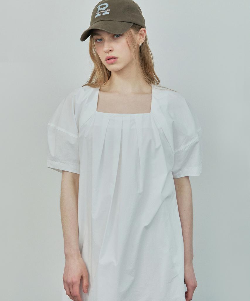 Ihr Front Pleated Puff Dress / White