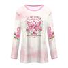 Women's Fashion Casual Long Sleeve Neck Top with Breast Ribbon Print for Support