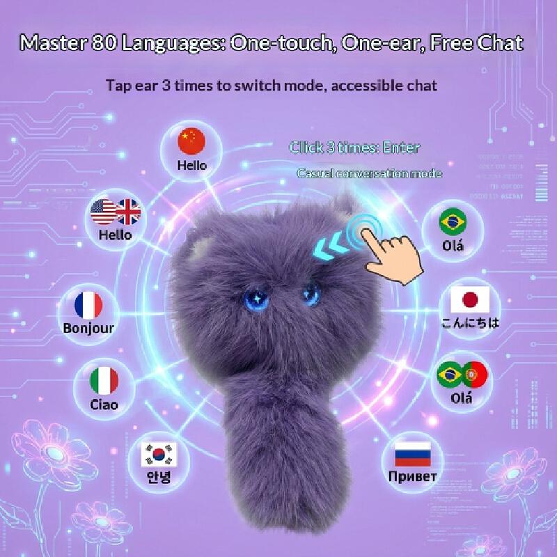 AI Scruffy Cat  Robot Plush Toy Voice Interactive Child Growth Learning Companion Soothing Large Model Pet Doll
