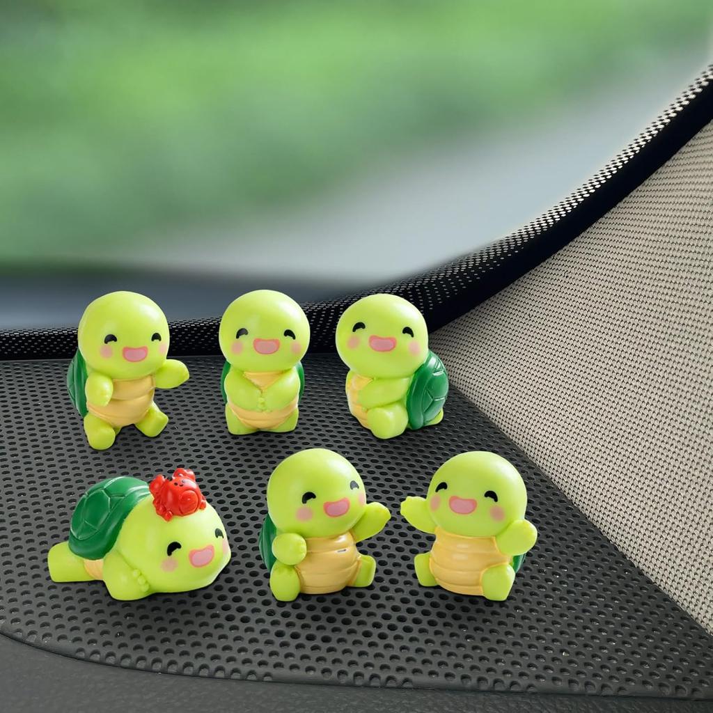 Set of 6 Mini Resin Tortoise Cute Car Accessories, Funny Cartoon Turtles Rear Car View Mirror & Dashboard Decorations Kawaii Car Interior Ornaments