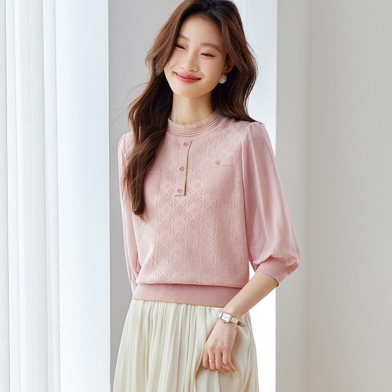 Women's Jacquard Patchwork Wool Blend Knit Top