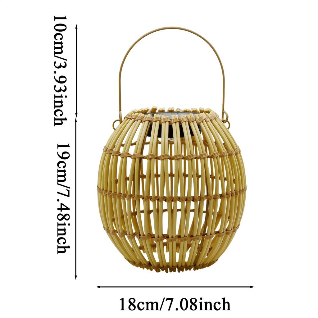 Bohemian Solar Lantern Hangable Weatherproof Rattan Light Boho Outdoor Lantern Smart Light Control Warm White Light