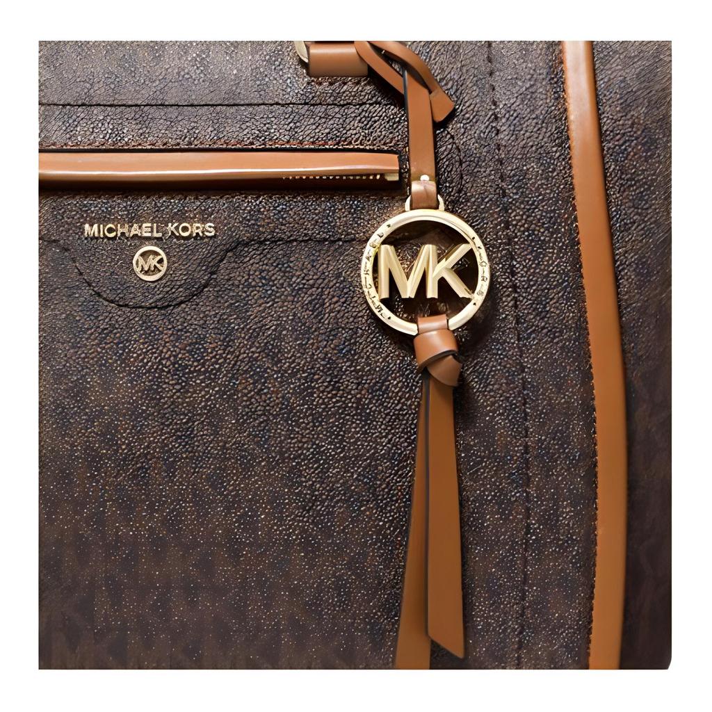 Michael Kors MK Carine Monogram Color Block Letter Logo Canvas Tote Bag Women Tote Bags Dark-Brown Acorn-Brown 30S1GCCT3B-252