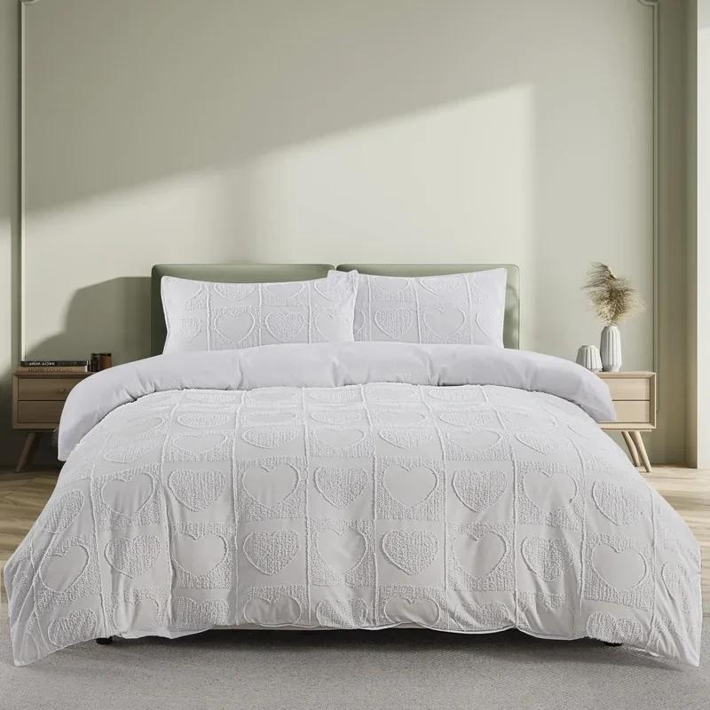 

Tufted Duvet Cover Full Queen, Soft Lightweight Quilt Cover for All Seasons, 2/3 Pieces Boho Embroidery Shabby Chic Bedding Set EU Single(135x200cm)