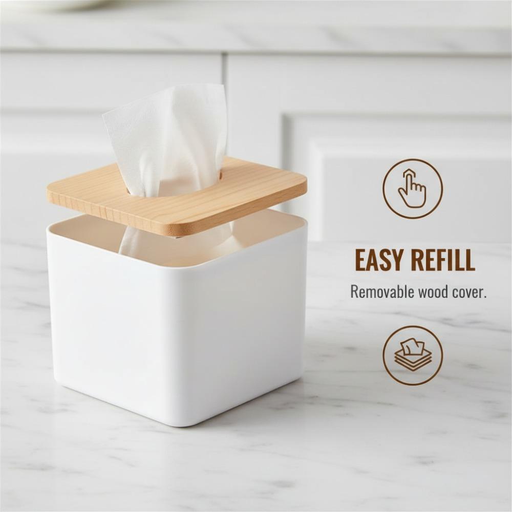 

Wood, PP Tissue Box Holder Square Storage Organizer Kitchen Tissue Organizer Home Use Square