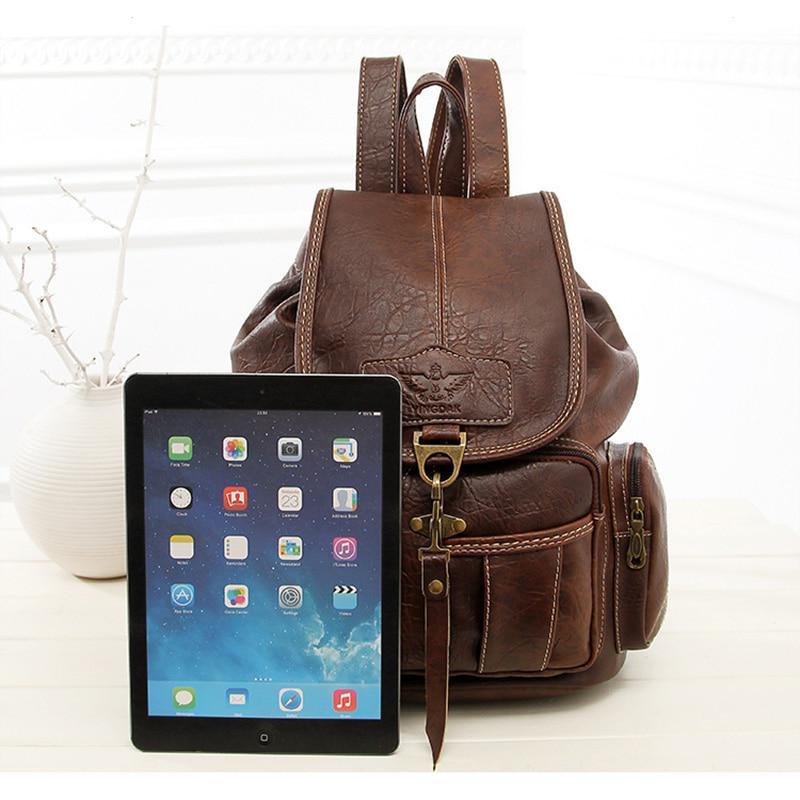 Vintage Retro Women Backpack for Teenage Girls School Bags Large Drawstring Backpacks High Quality PU Leather Brown Bag