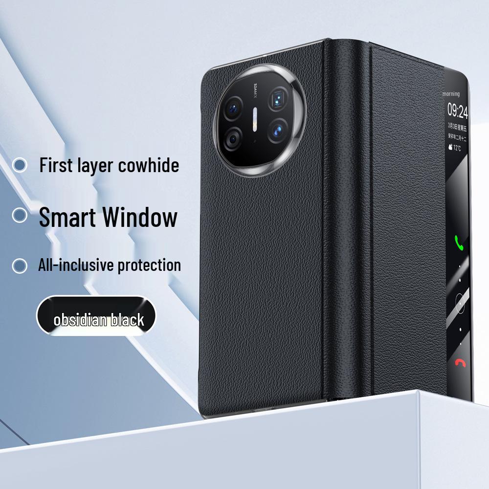 

Чехол из натуральной воловьей кожи Huawei MateX6 с узором из наппа-перфорации и подставкой с умным окном MateX3