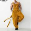 INCERUN Men Suspenders Corduroy Jumpsuit Overalls Strap Casual Loose Long Cargo Bib Pants