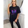Black Oversized T Shirt With Purple Butterfly Print For Casual Wear