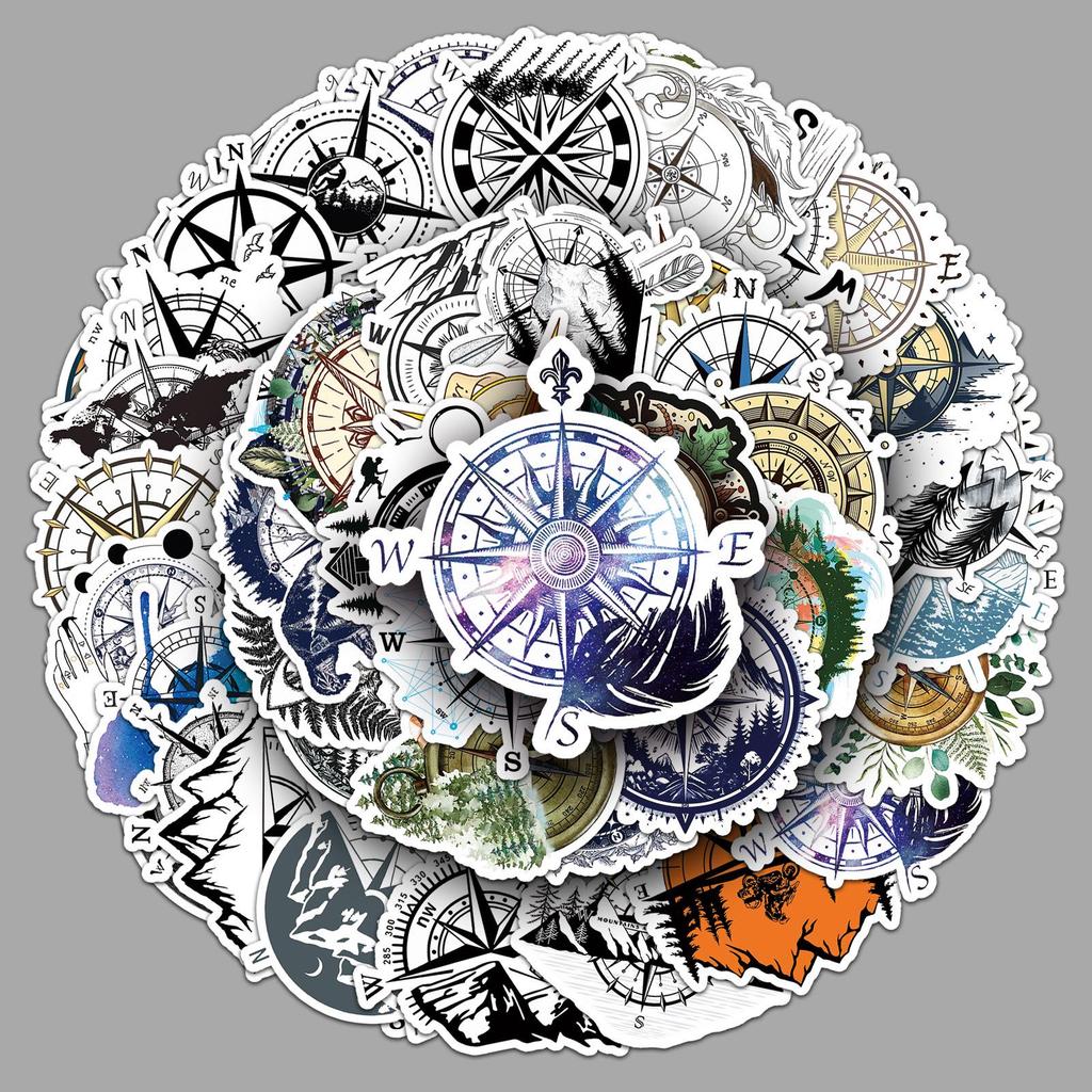 50 Compass Cartoon Graffiti Waterproof Stickers for Laptops, Water Bottles, and Notebooks