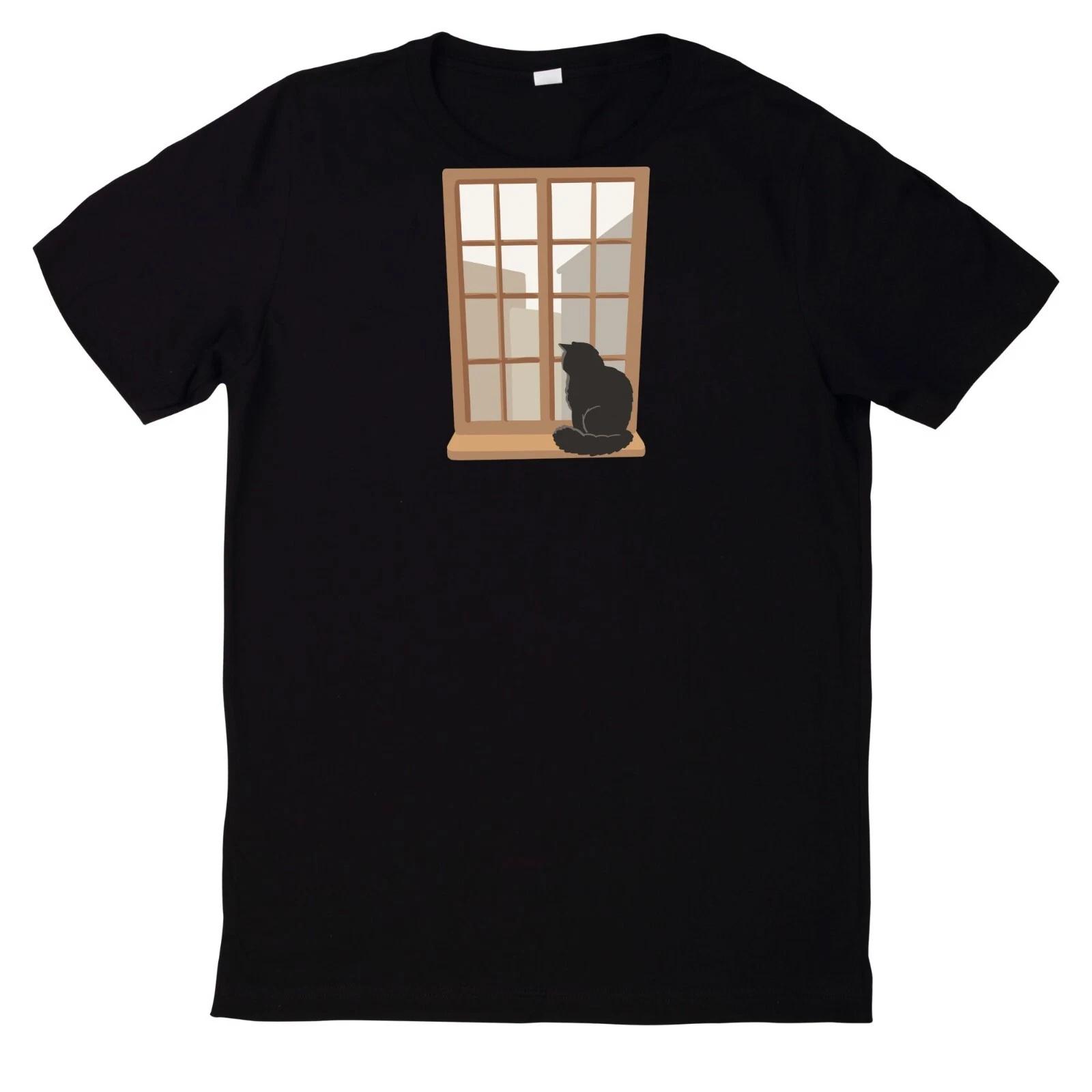 T-Shirt Katze Schaut Aus Dem Fenster Motiv Baumwolle XXXL