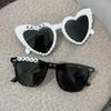 2Pcs Bride Groom Sunglasses Pearl Heart Sunglasses Groomsman Bridesmaid Gift Bride To Be Bachelorette Engagement Bridal Shower