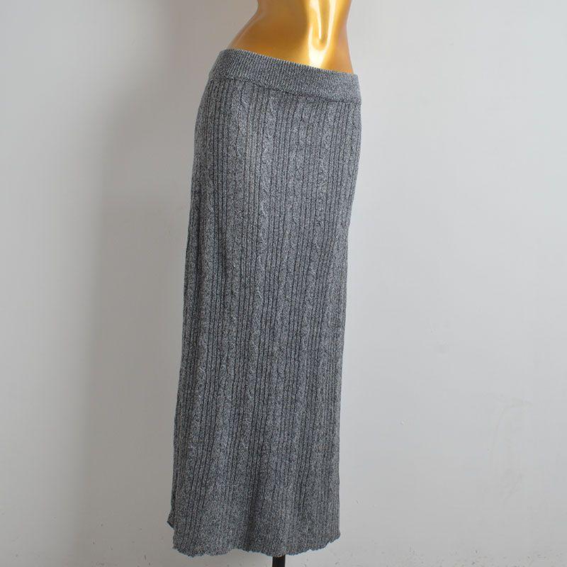 Spring/Summer New Arrival Pure Color Cable Stitch Elastic Stretch High Waist Knit Skirt Women's Clothing Silm Slim Looking Slit Midi Skirt
