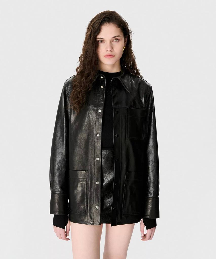 MARINE SERRE (U) Glossy Moon Leather Long Sleeve Shirt Black Glossy Moon Leather Ls Shirt Bk99 Black