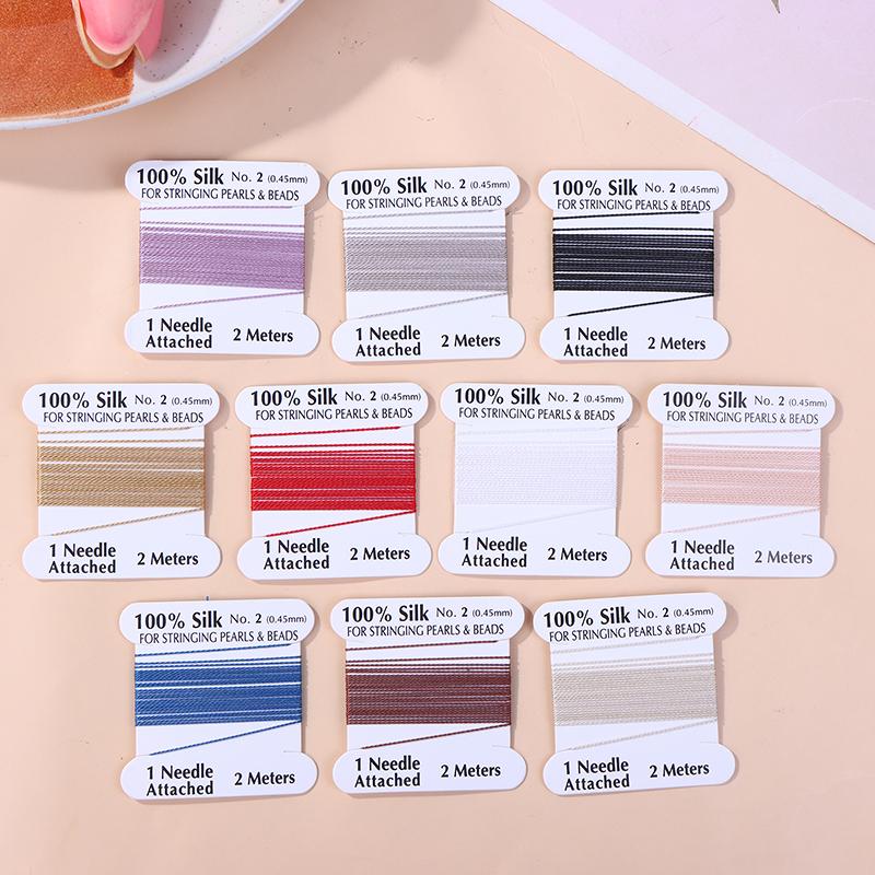 1Pcs 2# 0.45mm 10pcs/bag Handmade 100% Natural Silk Cord Rope With Beaded Silk Thread Needle End Silk For DIY Jewelry Making