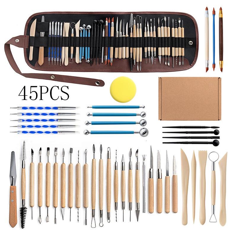 23-Piece Ceramic Carving Tool Set: Includes Pottery Knives, Silicone Pens, Clay Dotting Tools, and Roll-Up Case