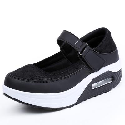 Women Summer Breathable Round Head Wedge Platform Slip-on Sandals Solid Color Slipper Shake Shoes Flying Woven Velcro Lightweight Sneakers Shoes