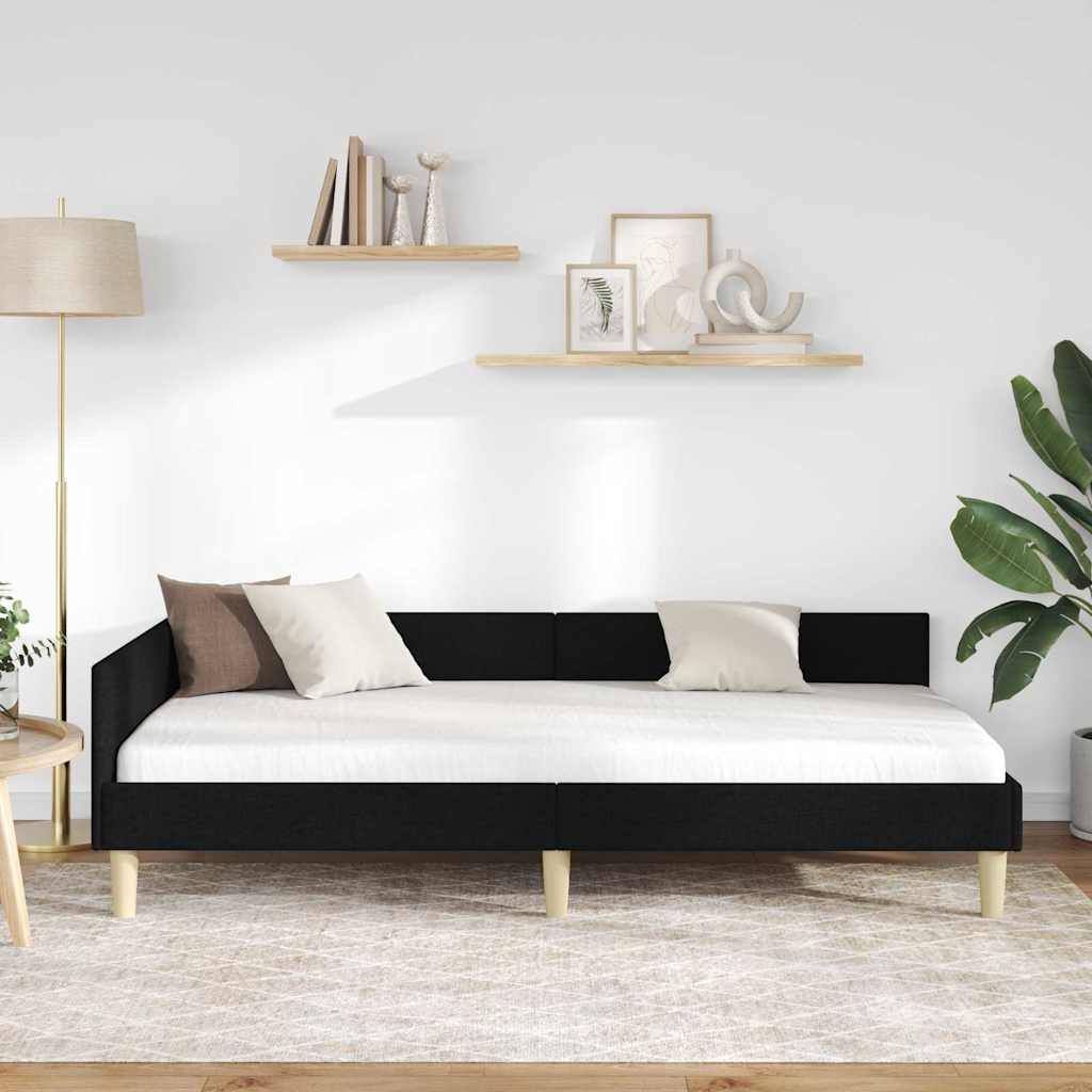 Corner Bed Frame Black 100 X 200 Cm Fabric