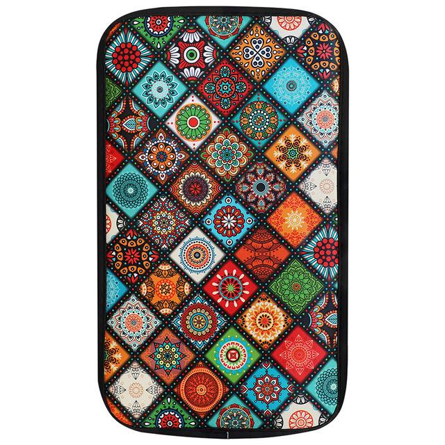 Bil Armlene Deksel Matte Universell Lær Etnisk Stil Trykk Vanntett Sklisikker Oppbevaringsbokspute Autostyling Interiørtilbehør