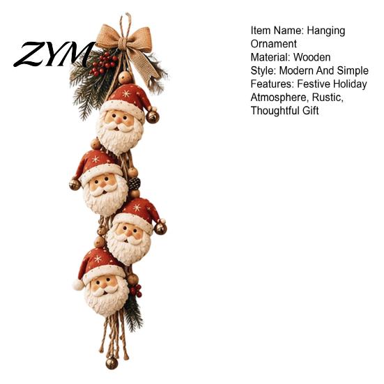 Wall Fireplace Decoration Santa Claus Wooden Hanging Ornament, Rustic Christmas Tree Decor with Indoor Outdoor Festive Jute String, Farmhouse Holiday