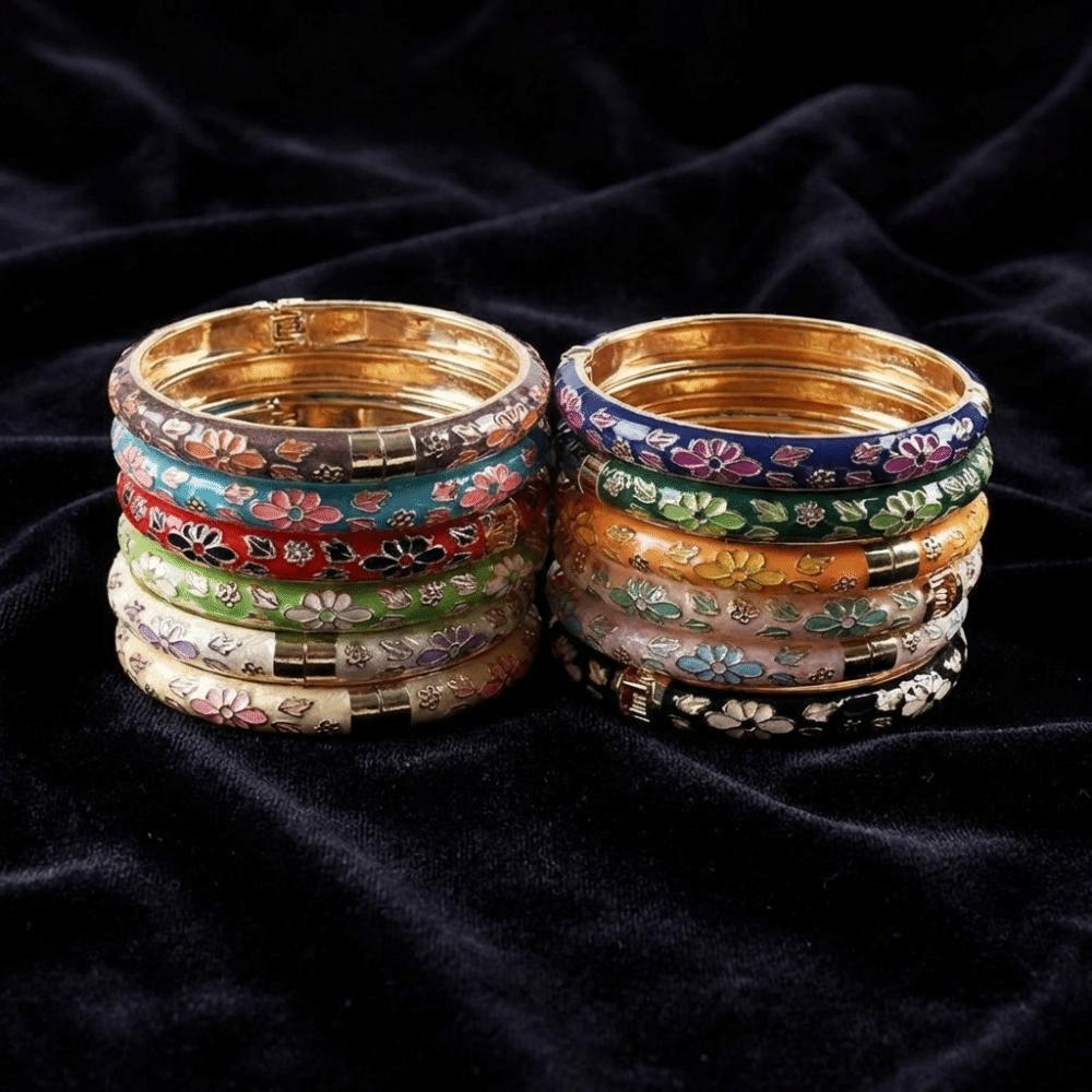 Traditional Vintage Cloisonne Bangle Enamel Women's Hand Bracelet Fashion Flower Bangle Girls