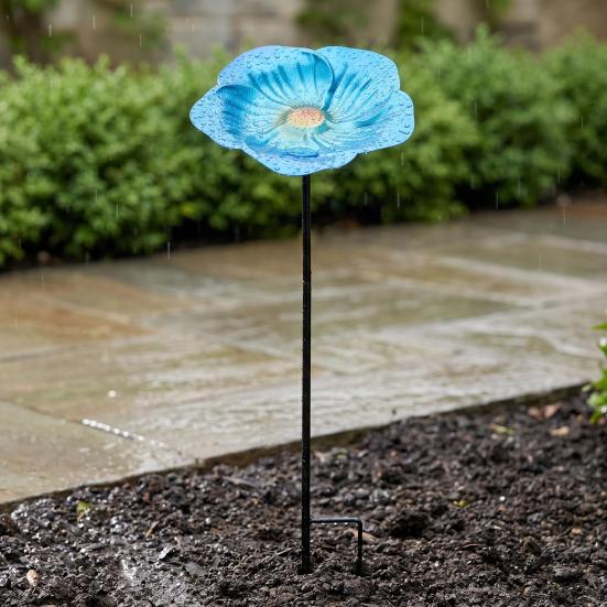 Metall Blume Gartenstecker Vogelbad Vintage Außen Bienen Tränke Station 25,6" Abnehmbarer Schmetterlings Futterspender Bad Schale für Außen Garten Rasen Dekor