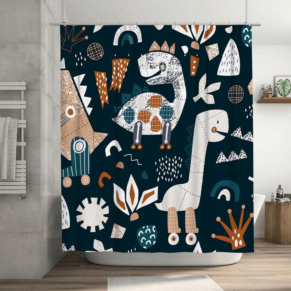 Blue Printed Shower Curtain with Cartoon Dinosaur Pattern for Bathroom Decor Waterproof Fabric Perfect Gift Idea (30x72 inches)