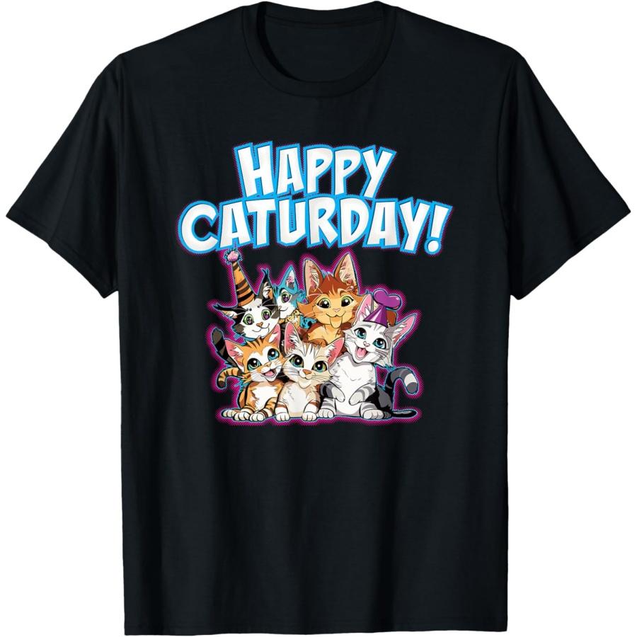 HAPPY CATURDAY fun & cute kitty cats lover kitten face retro T-Shirt S