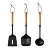 3/7pcs Black Silicone Kitchenware Set Non-Stick Cookware Kitchen Utensils Set Wooden Handle Spatula Shovel Ladle Cooking Tools
