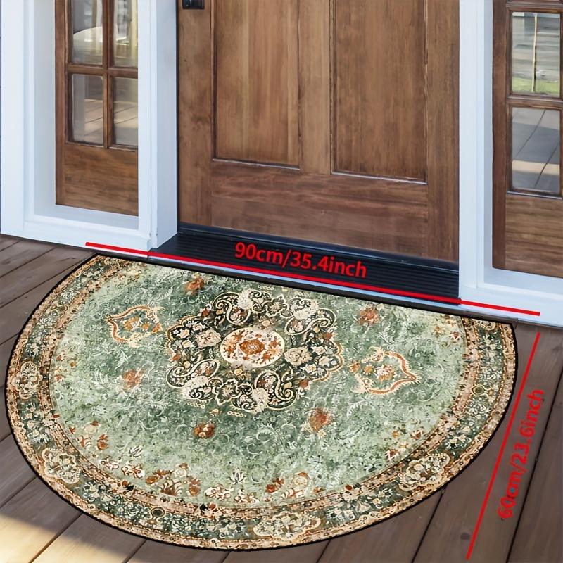 1Pcs Aqua Green Mandala Semi Circle Welcome Doormat Non-Slip for Outdoor Patio Porch Kitchen Bathroom Entryway Floor Mat