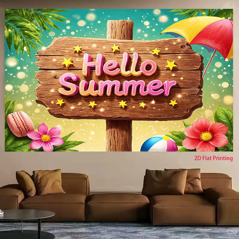 2D Colorful Hello Summer Tapestry for Room & Party Decor