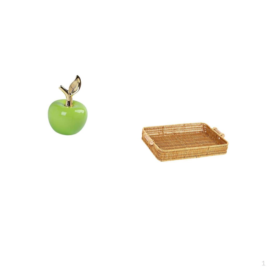 Ceramic Figurine Fruit Sculpture Woven Basket Ornament Simulation Artwork Home Decoration Snack