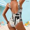 Women Plus Size Striped Printed One Piece Swimsuit Scoop Neck Wide Straps High Cut