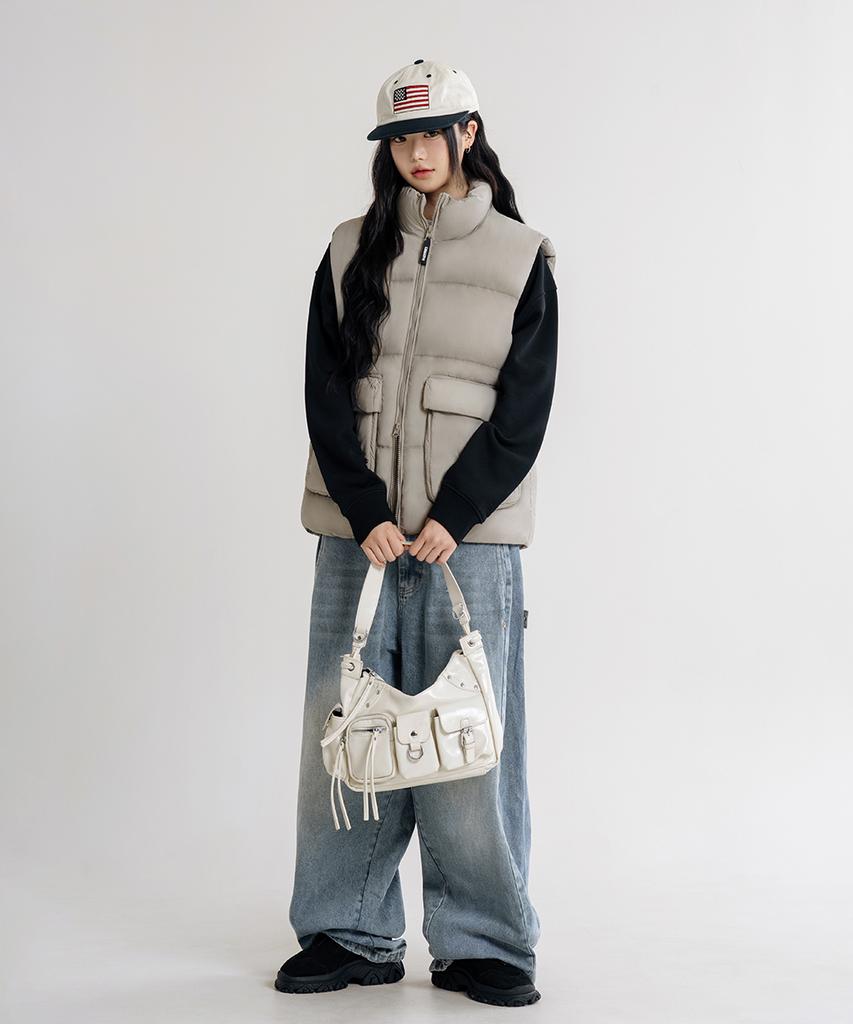 Lemain Second 2Way Oversized Voluminous Taslan Puffer Vest [Beige]