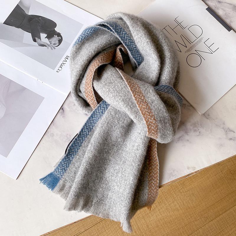 Pure wool scarf women's autumn and winter birthday gift high-end new versatile knitted warm shawl scarf