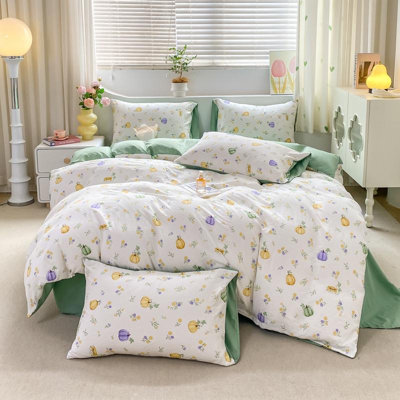 Duvet Cover Set 3pcs 100% Cotton Bedding Set Fashion Floral Quilt Cover Pillowcase Korean Ins Style Comforter Covers (NO SHEET)