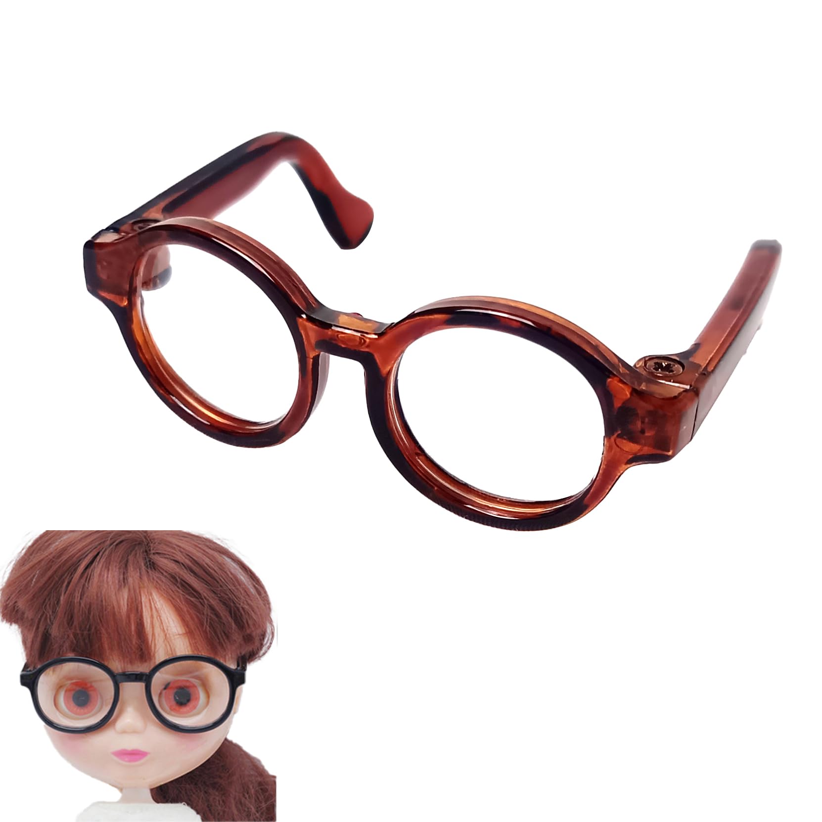 

DOYOUCOTO Glasses Plush Doll, Chibi Plush, Oshikatsu, Round Glasses, Mini Doll Parts, Small Plush Toy, Pet Figure, Handmade Material (Clear Brown,