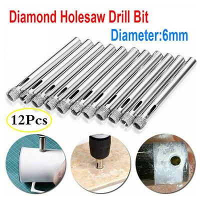12-teiliges HSS-Bohrer-Set mit 6 mm Diamantbeschichtung - Lochsäge für Fliesen, Marmor, Glas, Keramik - Bohrer für offene Löcher - Diamantkernbohrer - Elektrowerkzeuge