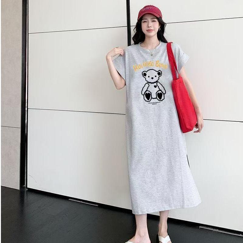 

Летний новый свободный и непринужденный стиль, повседневное миди-платье-футболка прямого кроя для миниатюрных и ленивых людей 4XL серый