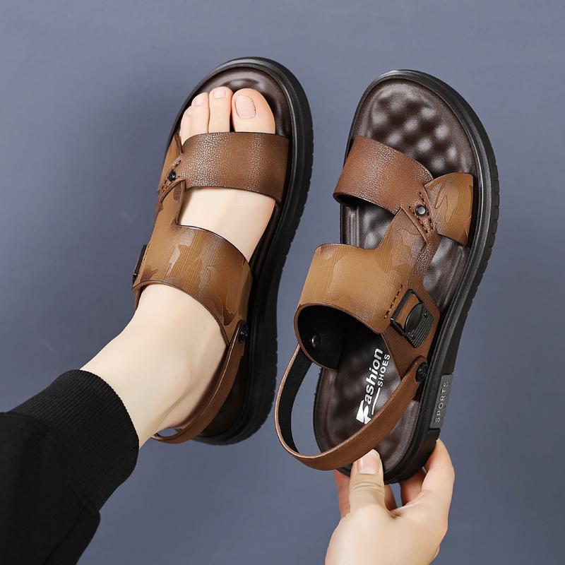 Fashion2024 Genuine Leather Sandals Men Soft Comfortable Summer Sandals Open Shoes Non Slip Outdoor Beach Sandal Fashion Men's Sandal