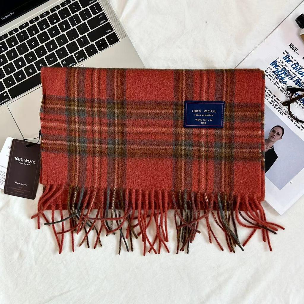 Xiaohongshu Popular Cherry Red New Year'S Red 100% Wool British Versatile Scarf Women'S And Men'S Cashmere Warm Scarf