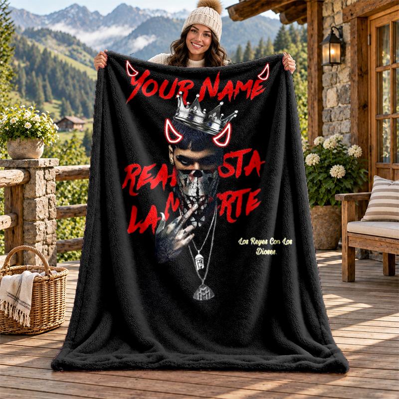 Anuel AA Custom Name Flannel Blanket Personalized Soft Warm Plush Throw Blanket Customized Gift for Family Friends