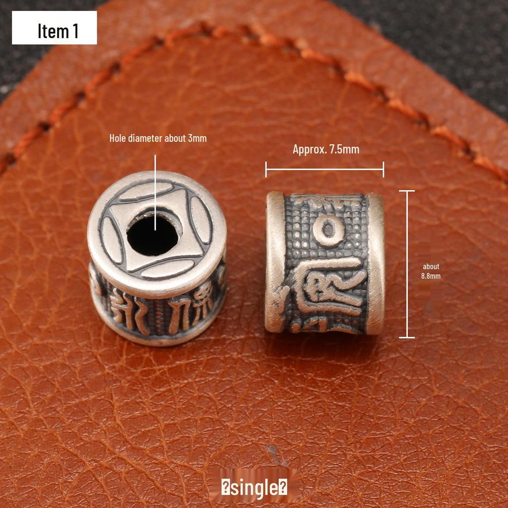S999 Sterling Silver Wealth & Peace Barrel Spacer Beads for DIY Braiding Rope Silver Accessories