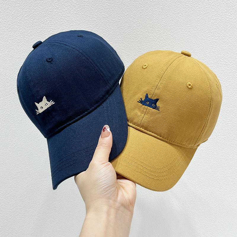Embroidered Cartoon Cat Baseball Cap, Adjustable Polyester Hat with Breathable Washed, Animal Theme Outdoor Sports Cap for Fishing, Camping, Parties