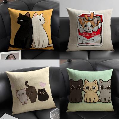 Süße Cartoon-Plüschkatze 6 Kissenbezüge Leinen Kissenbezüge für dekoratives Sofa Heimkissenbezug Auto-Sitzkissenbezüge