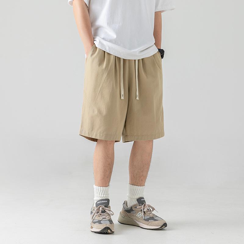Japanse Stijl Heren Losse Casual Werkkleding Shorts All-Match Zomer Effen Geplooide Knie-Lengte Korte Broeken
