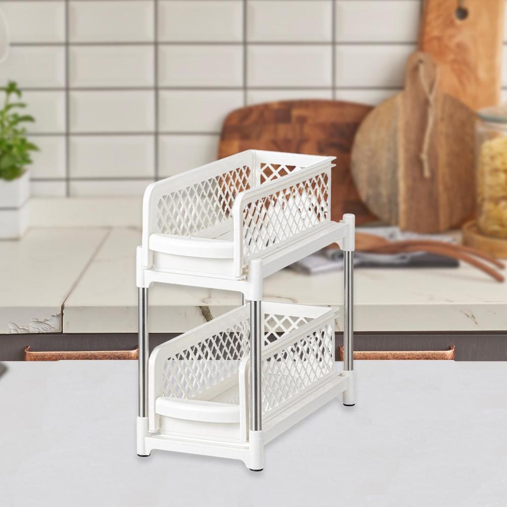 under Sink Organiser Sliding Kitchen Cabinet Organizer Sturdy Stainless Steel Bathroom 2 Tier Pull Out Cabinet Organizer