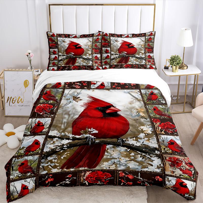 Cardinal Winter Branches Print 3Pcs Bedding Setduvet Cover With 2 Bedropillowcase Home Birthday Gift
